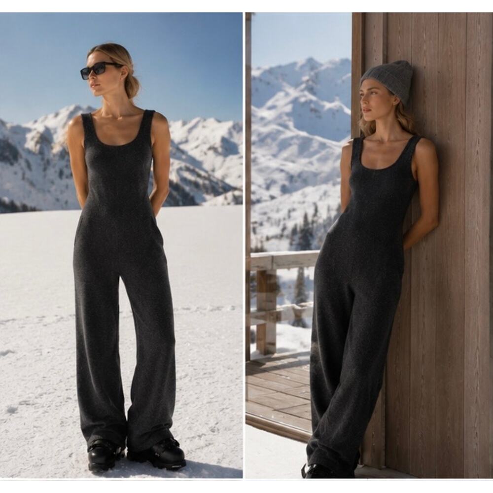 NakedCashmere Cashmere Blend Knit Ski Jumpsuit Charcoal Gray – Size M